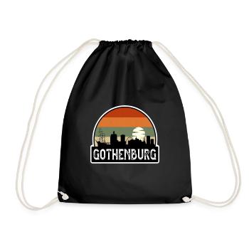 Gothenburg Sweden Flag Skyline Travel Souvenir - Drawstring Bag - black - Front