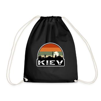 Kiev Ukraine Flag Skyline Travel Souvenir - Drawstring Bag - black - Front