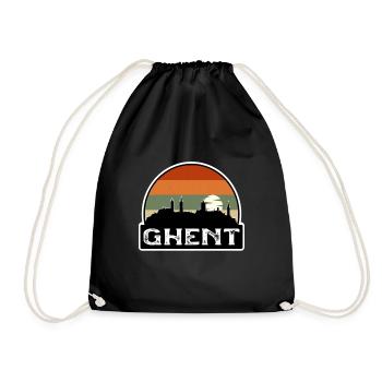 Ghent Belgium Flag Skyline Travel Souvenir - Drawstring Bag - black - Front