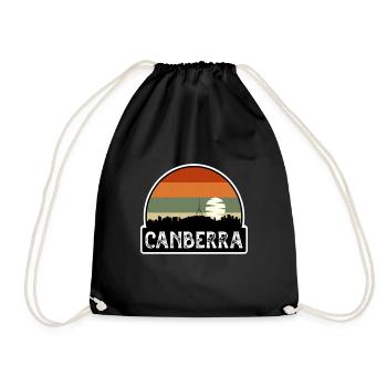 Canberra Australia Flag Skyline Travel Souvenir - Drawstring Bag - black - Front