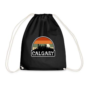 Calgary Canada Flag Skyline Travel Souvenir - Drawstring Bag - black - Front