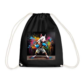 English Bull Terrier Boxer in a Boxing Stance - Drawstring Bag - black - Front