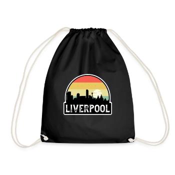 Liverpool England Flag Skyline Travel Souvenir - Drawstring Bag - black - Front