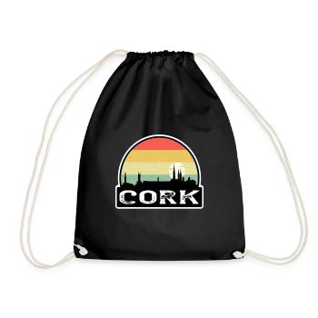 Cork Ireland Flag Skyline Travel Souvenir - Drawstring Bag - black - Front