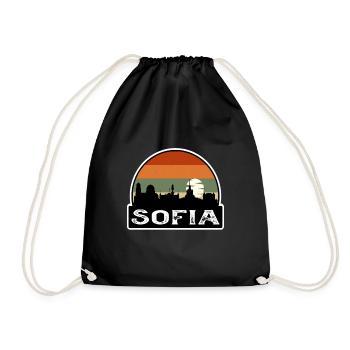 Sofia Bulgaria Flag Skyline Travel Souvenir - Drawstring Bag - black - Front