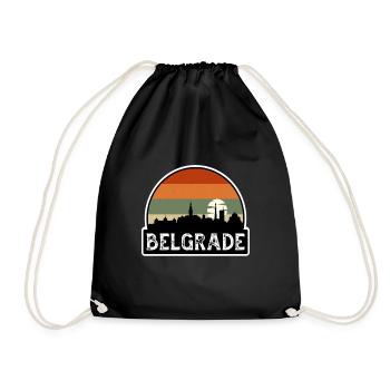 Belgrade Serbia Flag Skyline Travel Souvenir - Drawstring Bag - black - Front