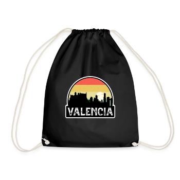 Valencia Spain Flag Skyline Travel Souvenir - Drawstring Bag - black - Front