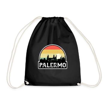 Palermo Italy Flag Skyline Travel Souvenir - Drawstring Bag - black - Front