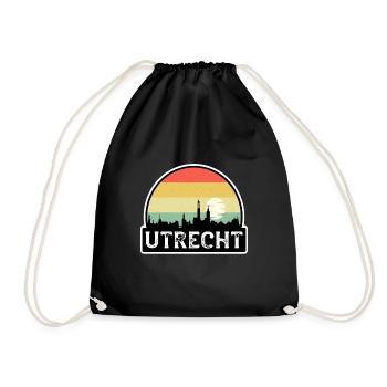 Utrecht Netherlands Flag Skyline Travel Souvenir - Drawstring Bag - black - Front