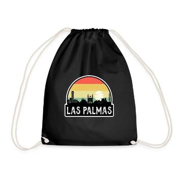 Las Palmas Spain Flag Skyline Travel Souvenir - Drawstring Bag - black - Front