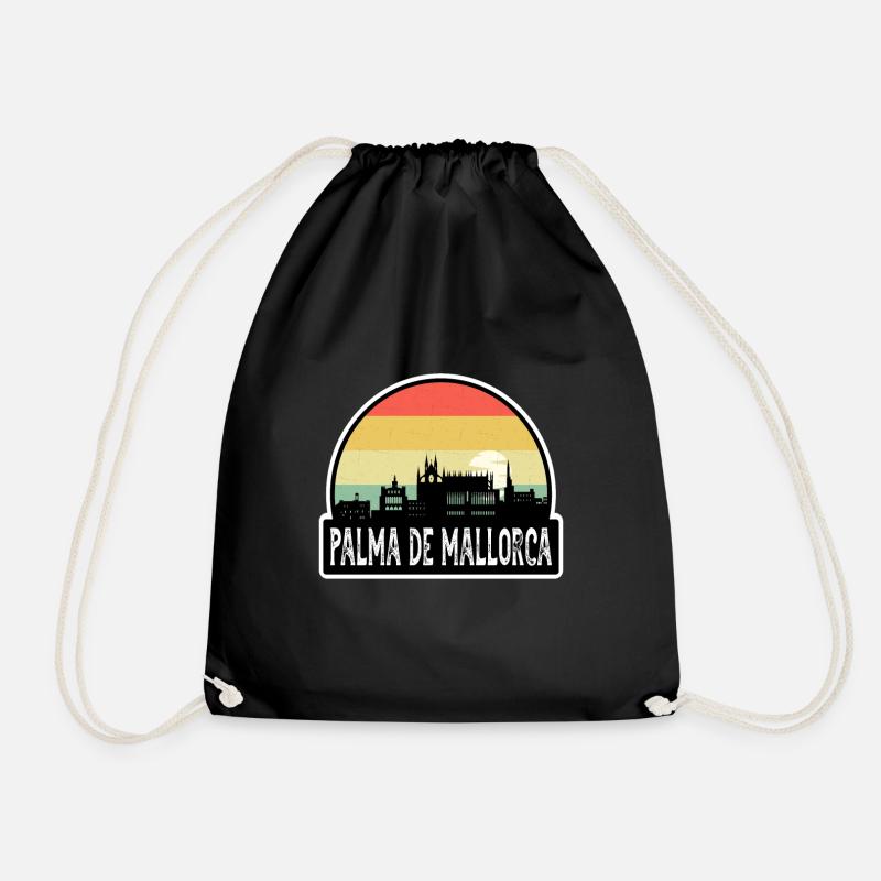 Palma De Mallorca Spain Flag Skyline Travel Souven - Drawstring Bag - black