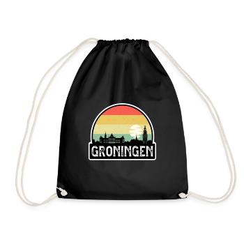 Groningen Niederlande Flagge Skyline Reisesouvenir - Turnbeutel - Schwarz - Vorne