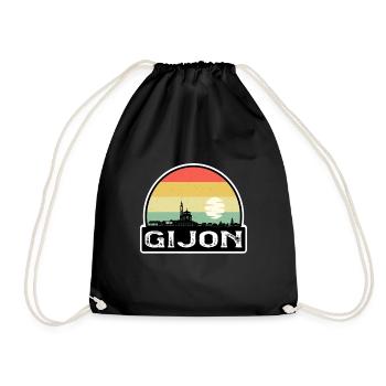 Gijon Spanien Flagge Skyline Reisesouvenir - Turnbeutel - Schwarz - Vorne