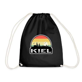 Kiel Germany Flag Skyline Travel Souvenir - Drawstring Bag - black - Front