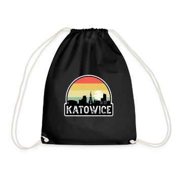 Katowice Poland Flag Skyline Travel Souvenir - Drawstring Bag - black - Front
