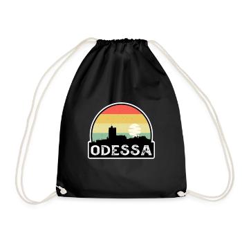 Odessa Ukraine Flag Skyline Travel Souvenir - Drawstring Bag - black - Front