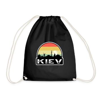 Kiev Ukraine Flag Skyline Travel Souvenir - Drawstring Bag - black - Front