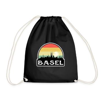 Basel Schweiz Flagge Skyline Reisesouvenir - Turnbeutel - Schwarz - Vorne