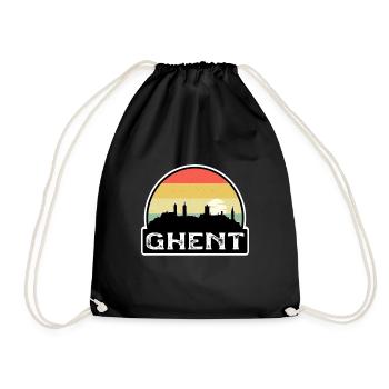 Ghent Belgium Flag Skyline Travel Souvenir - Drawstring Bag - black - Front