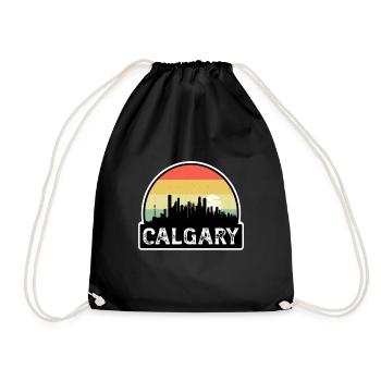 Calgary Canada Flag Skyline Travel Souvenir - Drawstring Bag - black - Front