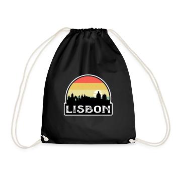 Lisbon Portugal Flag Skyline Travel Souvenir - Drawstring Bag - black - Front