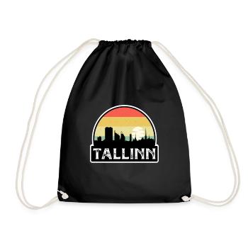 Tallinn Estonia Flag Skyline Travel Souvenir - Drawstring Bag - black - Front