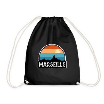 Marseille Frankreich Flagge Skyline Reisesouvenir - Turnbeutel - Schwarz - Vorne