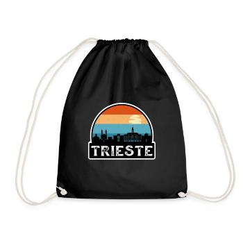 Trieste Italy Flag Skyline Travel Souvenir - Drawstring Bag - black - Front