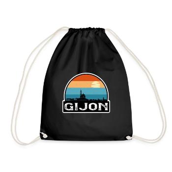 Gijon Spanien Flagge Skyline Reisesouvenir - Turnbeutel - Schwarz - Vorne