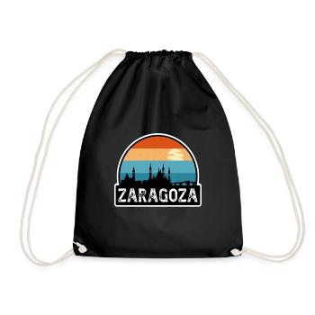 Zaragoza Spanien Flagge Skyline Reise-Souvenir - Turnbeutel - Schwarz - Vorne
