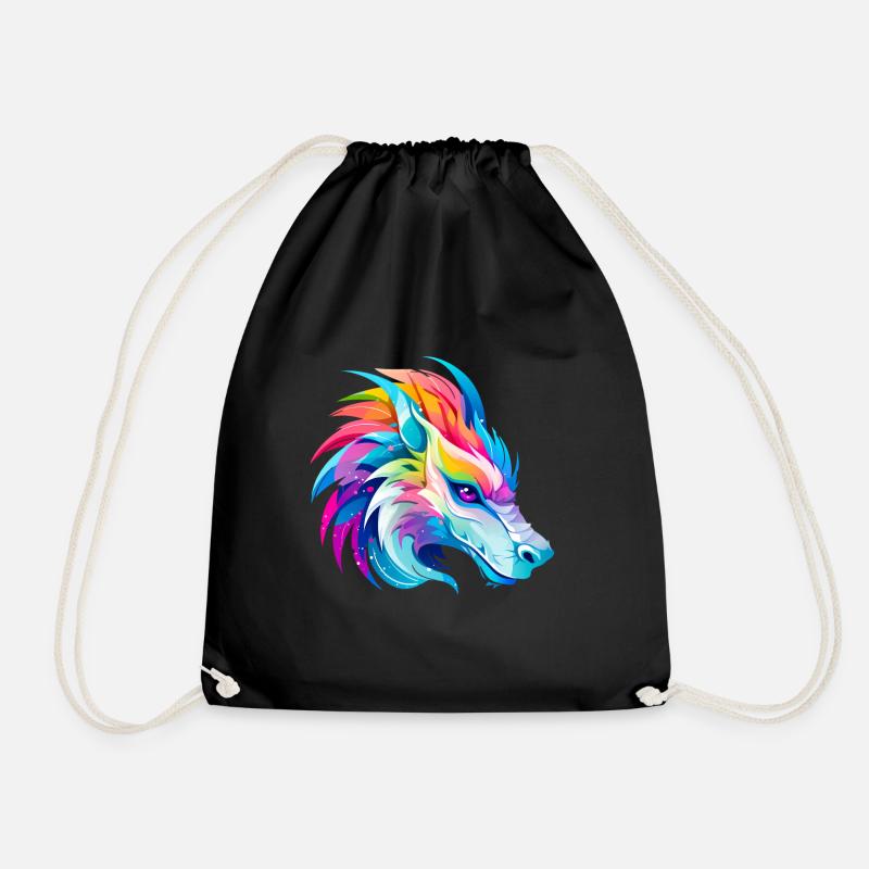 Regenbogen Drache Kopf - Turnbeutel - Schwarz