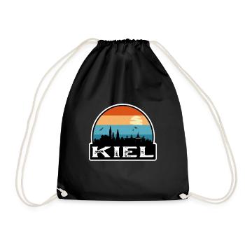Kiel Germany Flag Skyline Travel Souvenir - Drawstring Bag - black - Front