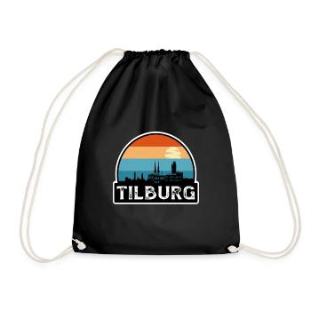 Tilburg Netherlands Flag Skyline Travel Souvenir - Drawstring Bag - black - Front