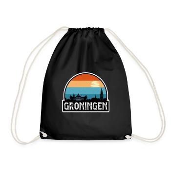 Groningen Niederlande Flagge Skyline Reisesouvenir - Turnbeutel - Schwarz - Vorne