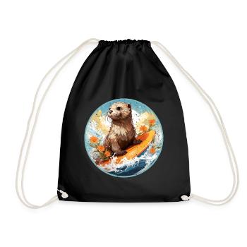 Loutre de mer sur planche de surf - Sac de sport léger - noir - Devant