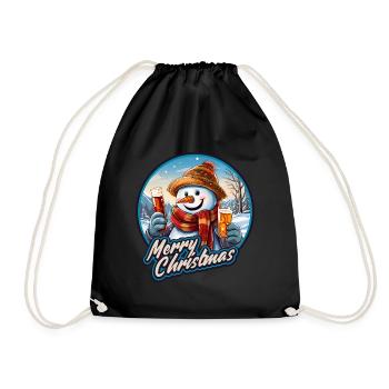 Lustiger Schneemann mit Bier Weihnachtsfest - Turnbeutel - Schwarz - Vorne