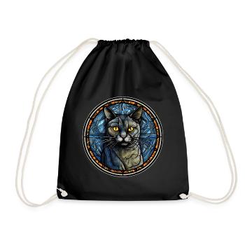Chartreux Cat Breed Watercolor Glass - Drawstring Bag - black - Front
