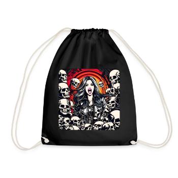 Coole Heavy Metal Frau mit Totenköpfen Gothic - Turnbeutel - Schwarz - Vorne