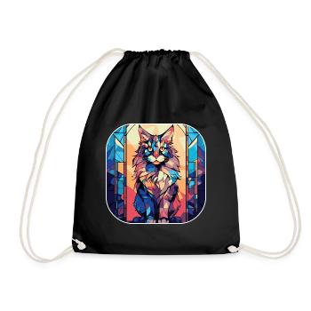 Bunte Maine Coon Katzenrasse Aquarellmalerei - Turnbeutel - Schwarz - Vorne