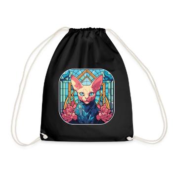 Colorful Sphynx Cat Breed Watercolor Painting - Drawstring Bag - black - Front