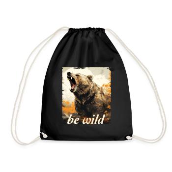 be wild grizzly - Drawstring Bag - black - Front