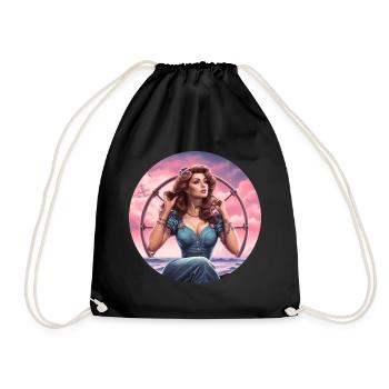 Wunderschöne Frau am Meer im Pin-Up Style - Turnbeutel - Schwarz - Vorne
