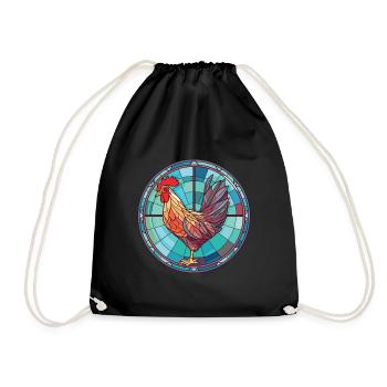 Chicken Colorful Watercolor Animal Illustration - Drawstring Bag - black - Front