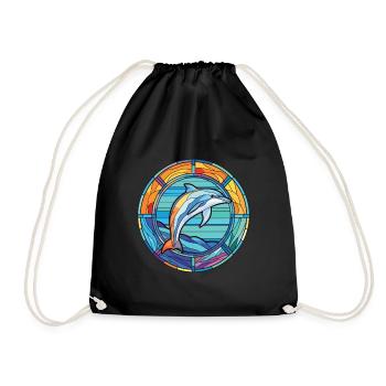 Dolphin Colorful Watercolor Animal Illustration - Drawstring Bag - black - Front