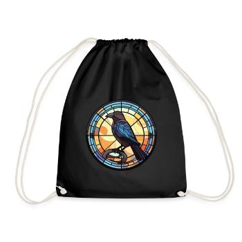 Crow Colorful Watercolor Animal Pet Illustration - Drawstring Bag - black - Front