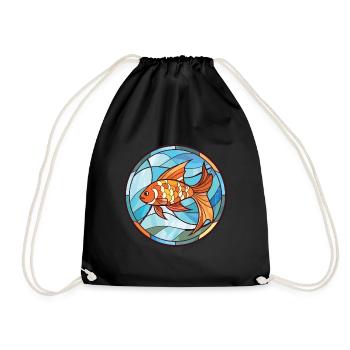 Fish Colorful Watercolor Animal Pet Illustration - Drawstring Bag - black - Front