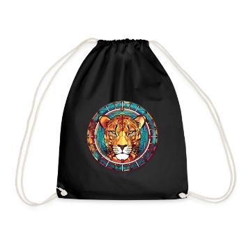 Leopard Colorful Watercolor Animal Illustration - Drawstring Bag - black - Front