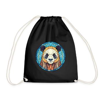 Panda Colorful Watercolor Animal Pet Illustration - Drawstring Bag - black - Front