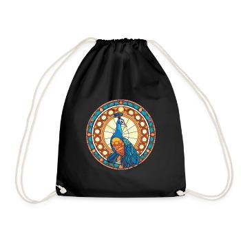 Peacock Colorful Watercolor Animal Illustration - Drawstring Bag - black - Front
