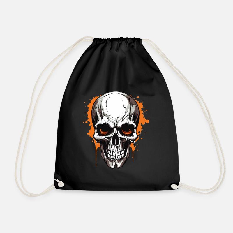 Orange Skull Splatter Gothic - Drawstring Bag - black